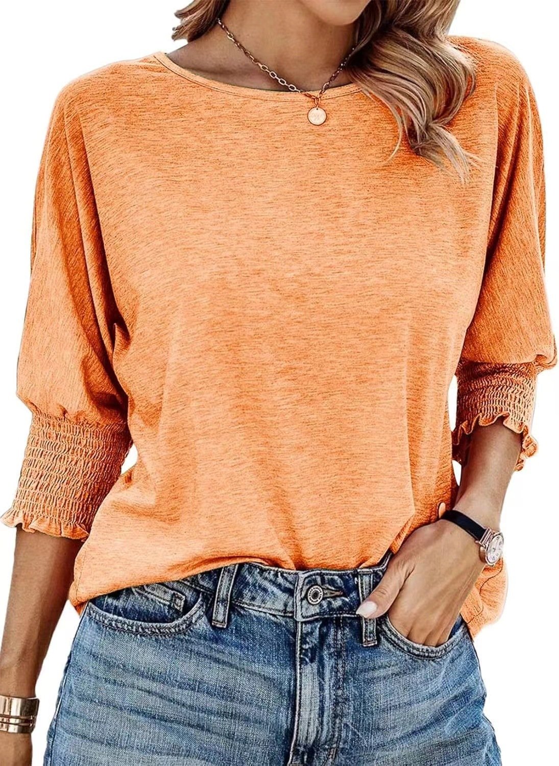 Women's 2026 Fashion Tops 3/4 Sleeve T-Shirts Cute Crewneck Basic Business Tees