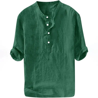 💥 Final Countdown Begins 💥Men's Linen Shirts Casual Cotton 3/4 Sleeve Regular-Fit Henley T-Shirt