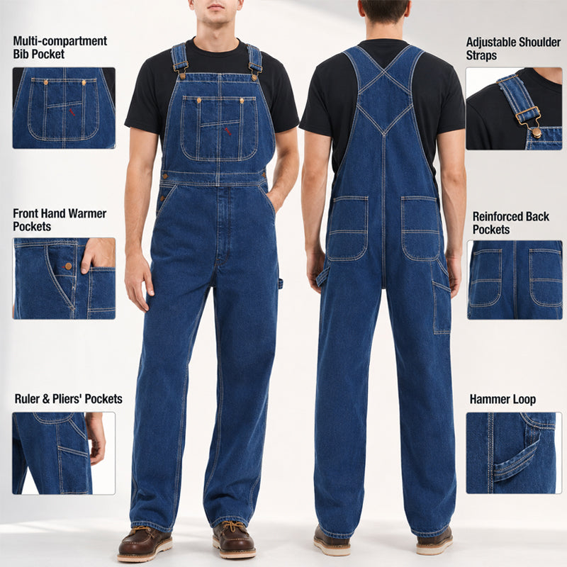 🔥Last Day Promotion🔥Men's Denim Bib Overalls,  Workwear with Adjustable Straps and Convenient Tool Pockets