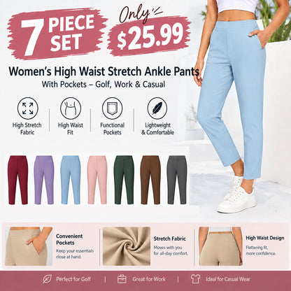 Women's High Waist Stretch Ankle Pants with Pockets – Golf, Work & Casual