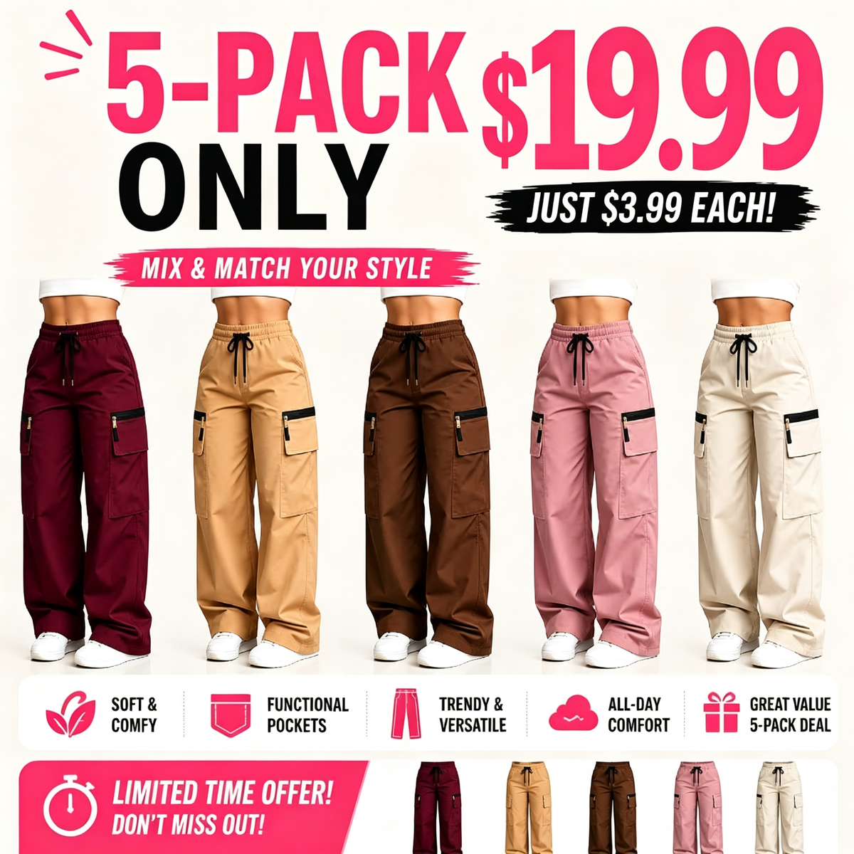 ⚡FINAL SALE 🔥Women’s lightweight loose cargo pants with multiple pockets