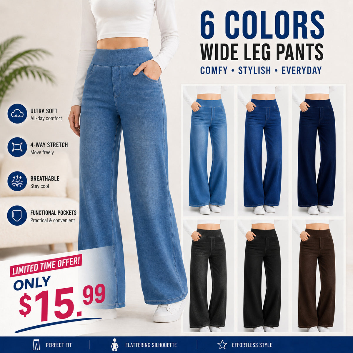 Wide Leg Stretchy Jeans for Women Loose Fit