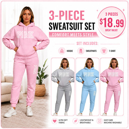 Women's Casual Printed Hoodie & Drawstring Jogger Pants Set
