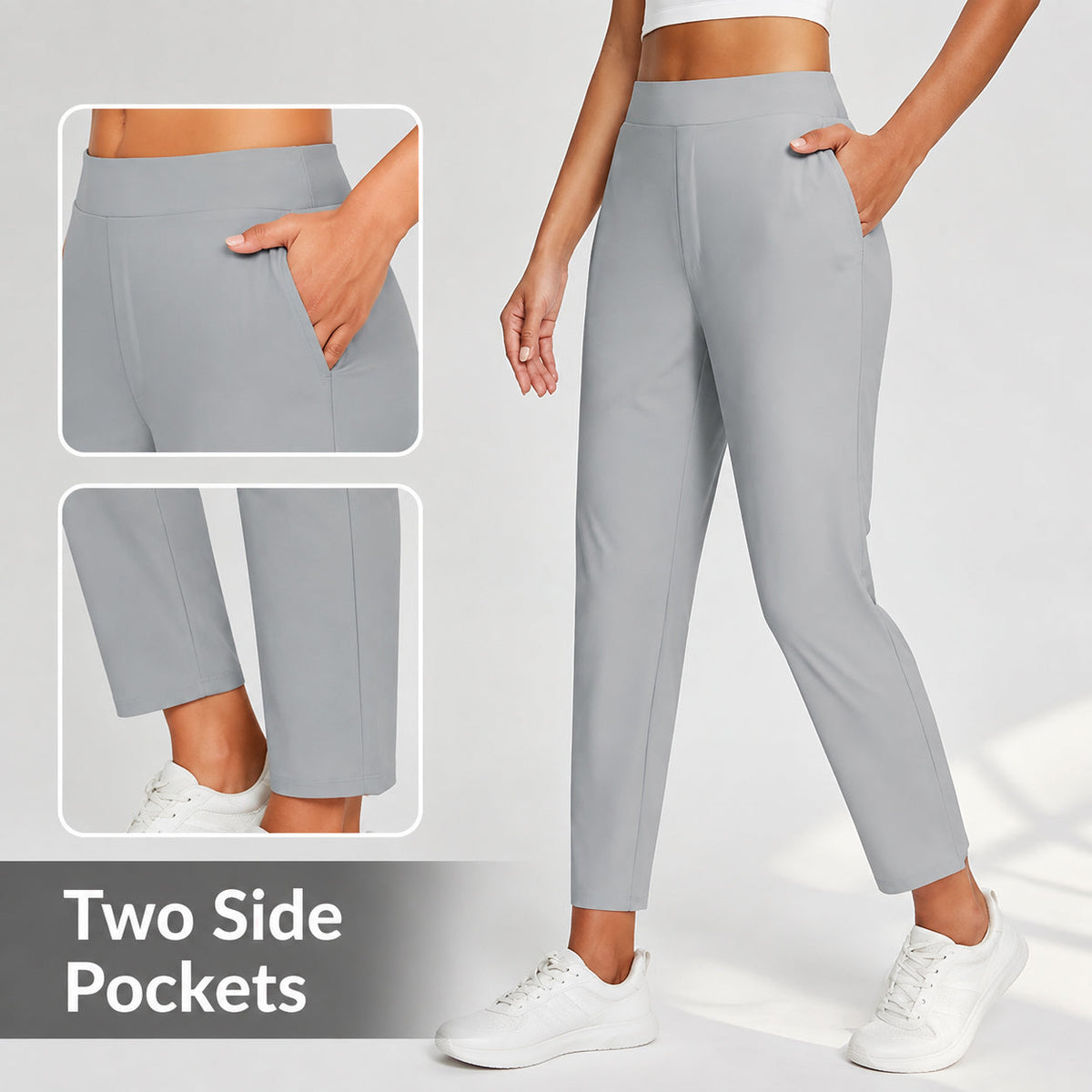Women's High Waist Stretch Ankle Pants with Pockets – Golf, Work & Casual