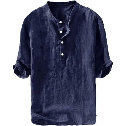 💥 Final Countdown Begins 💥Men's Linen Shirts Casual Cotton 3/4 Sleeve Regular-Fit Henley T-Shirt