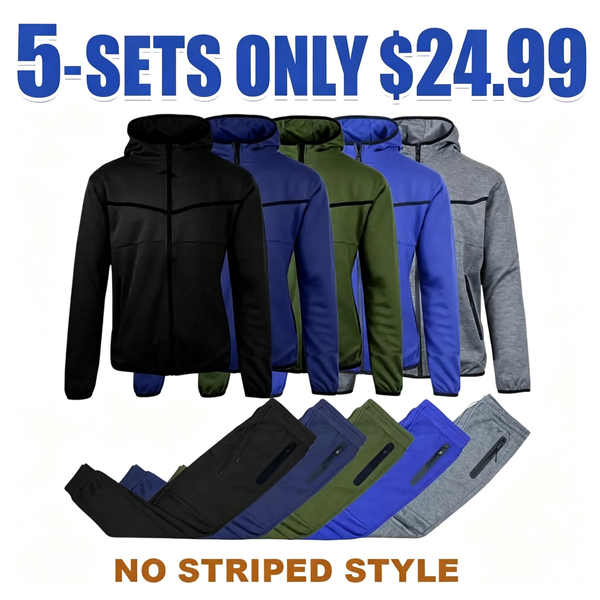 Men’s 4-Piece Fleece Zip Hoodie & Jogger Sets- 2 Full Sets