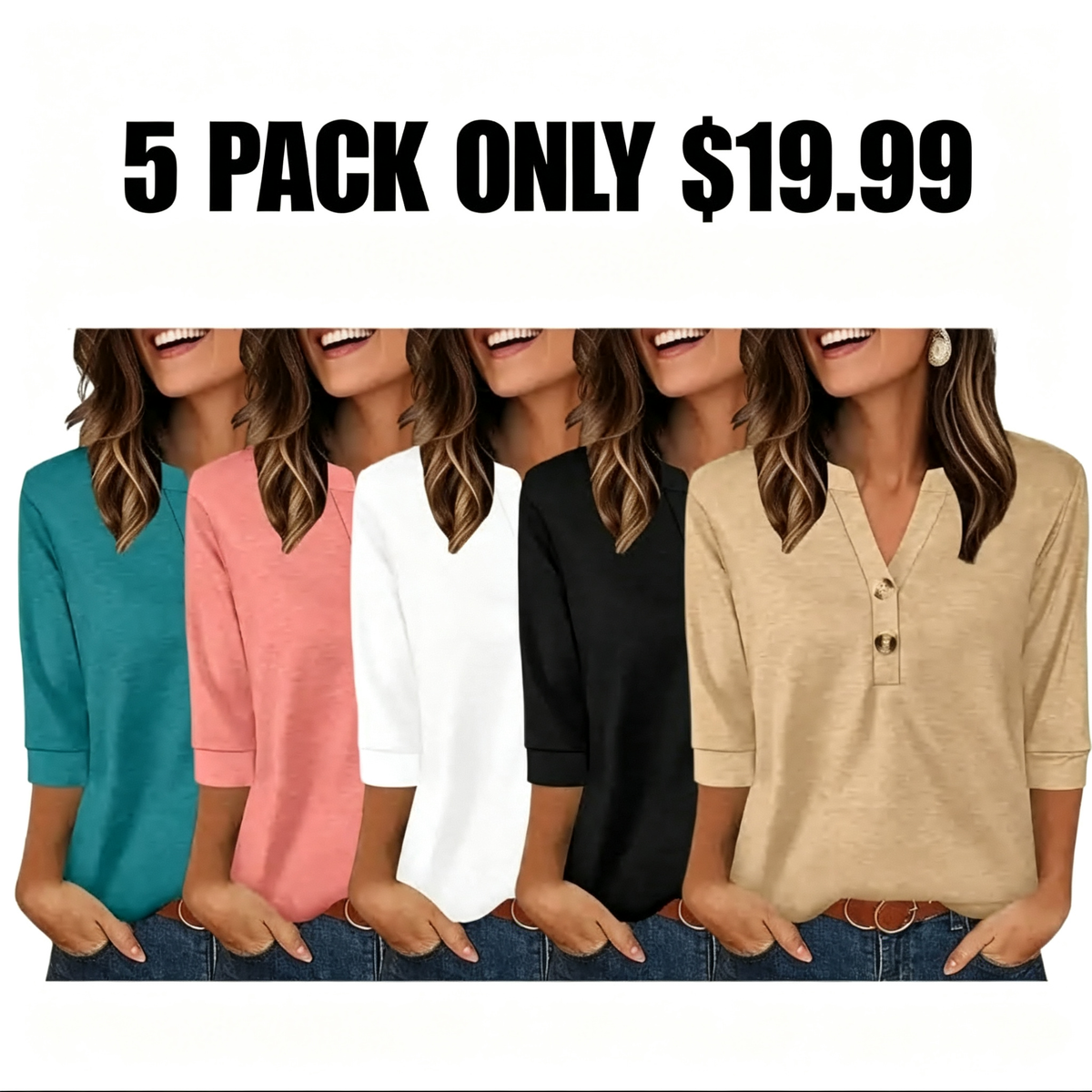 Womens Tops 3/4 Sleeve Heley Shirts for Women Summer Fashion Blouses