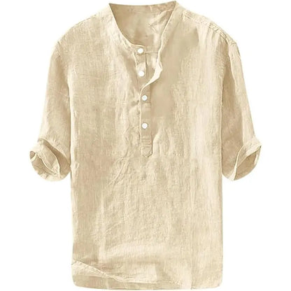 💥 Final Countdown Begins 💥Men's Linen Shirts Casual Cotton 3/4 Sleeve Regular-Fit Henley T-Shirt