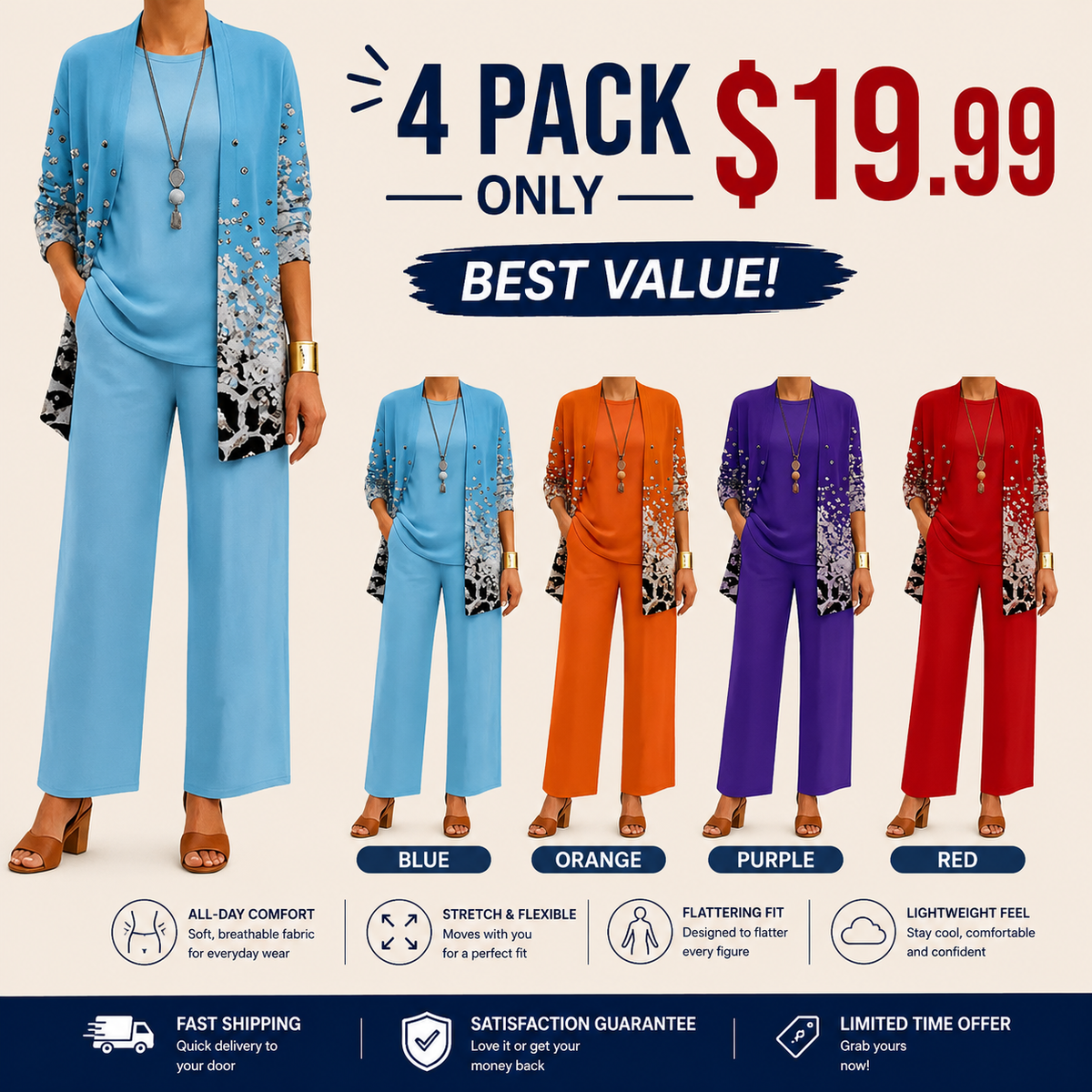 Women’s Elegant Printed 3-Piece Set